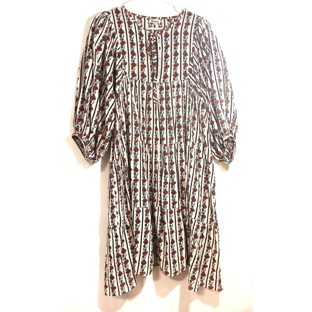 KARNI Floral Block Print Peasant Dress M